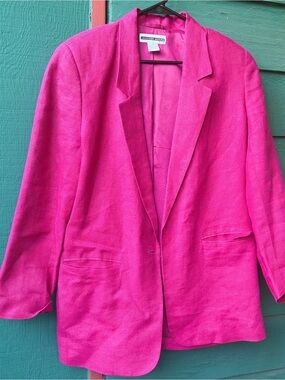 Vintage + Bold Jennifer Moore Vibrant Pink Open-Front Blazer